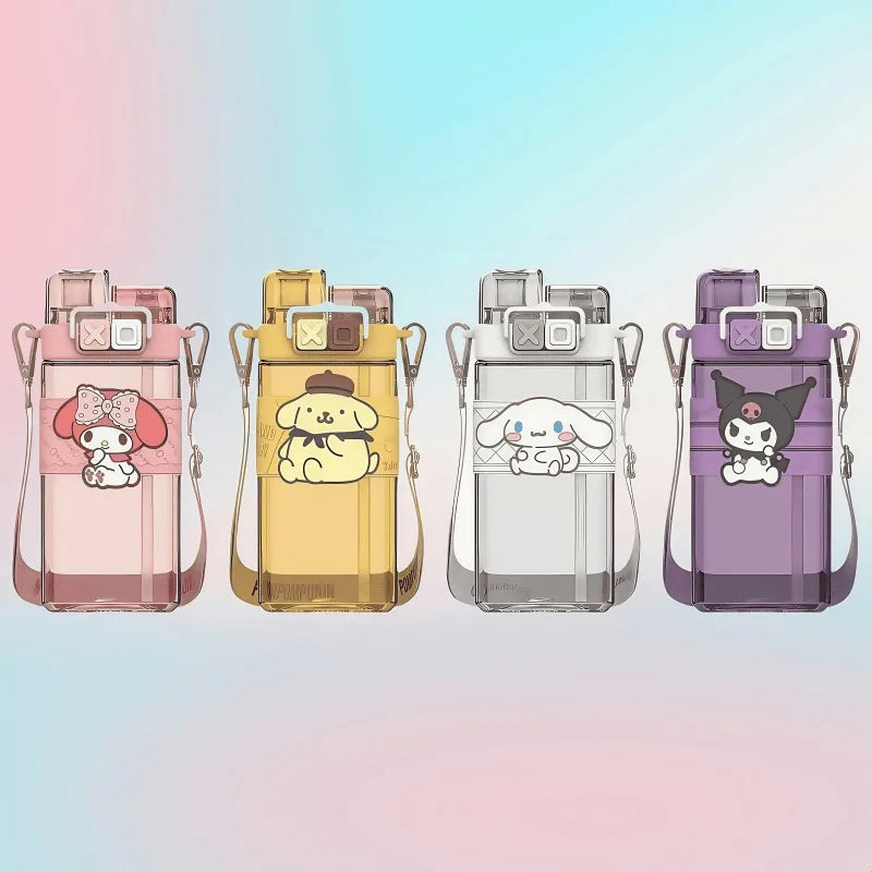 Sanrio Kuromi Kids Water Bottle – 520ml Large-Capacity Cute Cartoon Plastic Cup with Dual Drinking Options
