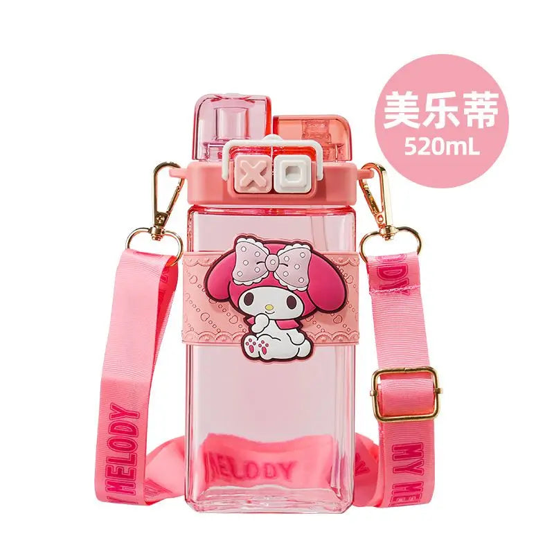 Sanrio Kuromi Kids Water Bottle – 520ml Large-Capacity Cute Cartoon Plastic Cup with Dual Drinking Options