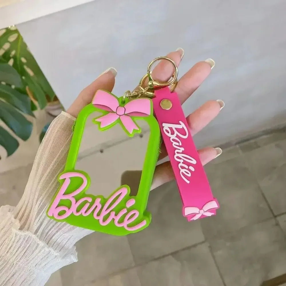 MINISO Pink Barbie Wallet Keychain – Silicone Bow Coin Pouch with Makeup Mirror & ID Holder | Cute Student Keyring Gift