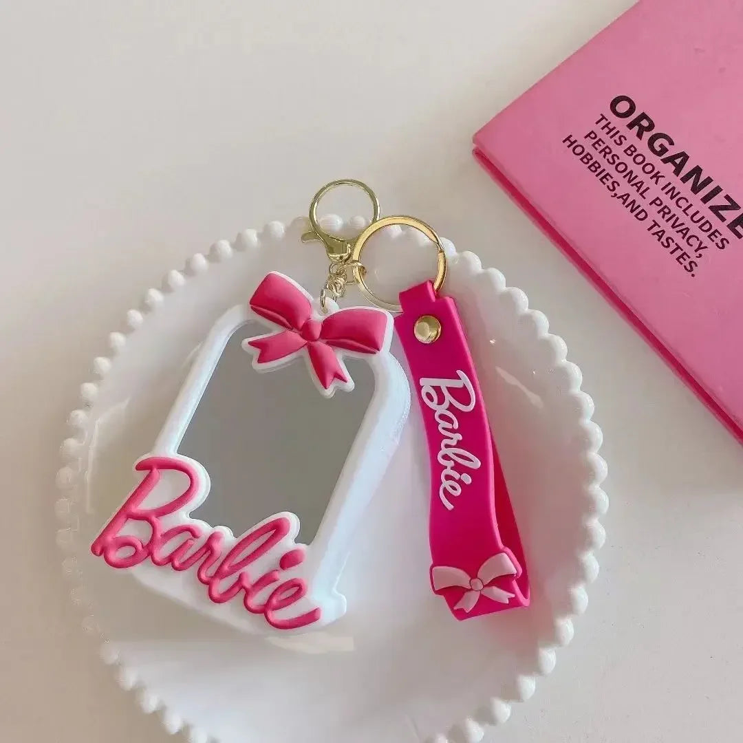 MINISO Pink Barbie Wallet Keychain – Silicone Bow Coin Pouch with Makeup Mirror & ID Holder | Cute Student Keyring Gift