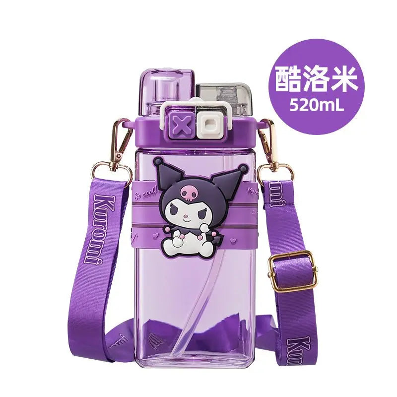 Sanrio Kuromi Kids Water Bottle – 520ml Large-Capacity Cute Cartoon Plastic Cup with Dual Drinking Options