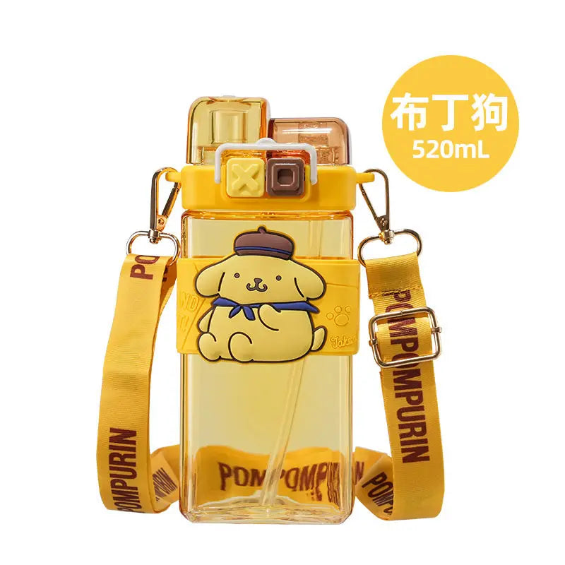 Sanrio Kuromi Kids Water Bottle – 520ml Large-Capacity Cute Cartoon Plastic Cup with Dual Drinking Options