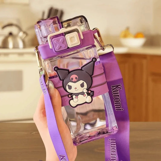 Sanrio Kuromi Kids Water Bottle – 520ml Large-Capacity Cute Cartoon Plastic Cup with Dual Drinking Options